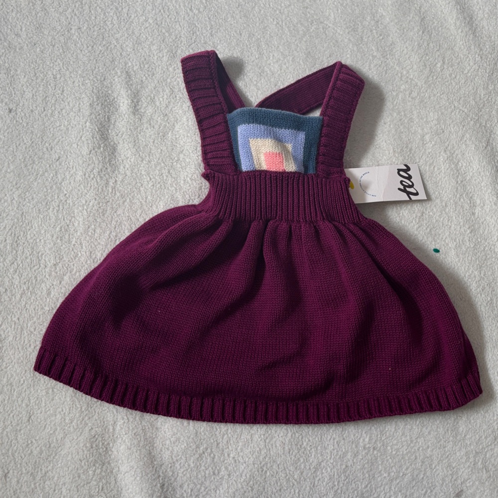 Tea Collection Plum Knit Dress with Geometric Design
